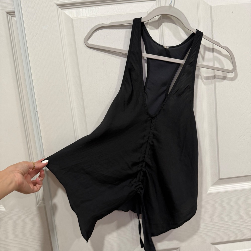 Free People Intimately Black Ruched Drawstring Racerback Tank Top XS - Picture 4 of 11